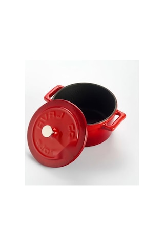 10 Cm Yuvarlak Döküm Mini Tencere, 0.35 L Hacim, Kırmızı 16 Cm