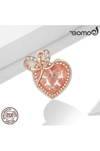 Novahub 925 Ayar Gümüş Gül Kalp Zirkon Boncuk Kadın Romantik Yay Kolye Charm Bilezik Dıy Takı Hediye Rose Gold