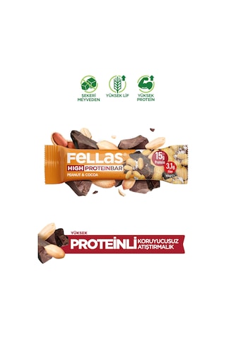 Fellas Yer Fıstığı ve Kakaolu Yüksek Protein Bar 45 Gr x 12 Adet