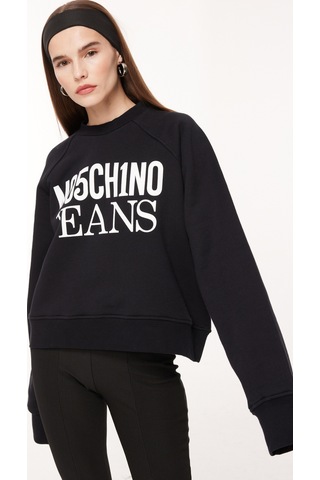 Moschino Jeans Bisiklet Yaka Düz Siyah Kadın Sweatshırt J1714