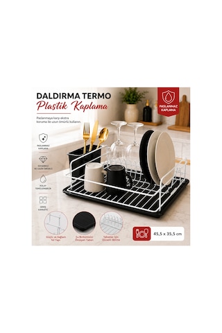 En Çok Tercih Edilen Daldırma Termo Plastik Kaplama Bulaşıklık Paslanmaz & Kararma Yapmaz Ultra Geniş Kapasiteli Tabaklık Su Tutmayan Tepsi Premium Mutfak Kurutmalık 45,5x35,5 Cm-beyaz Beyaz
