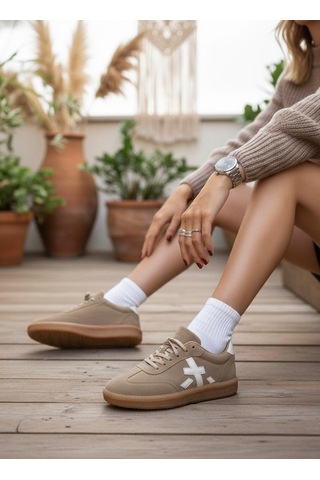 Marina Rosse Kadın Sanda Günlük Ortopedik Rahat Taban Sneaker Sütlü Kahve