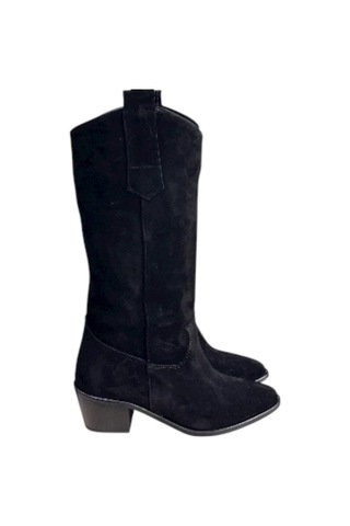 Tufan Shoes Siyah Hakiki Süet Western Çizme Siyah