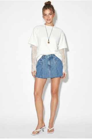 Shade Kadın Bisiklet Yaka Dantel Kollu Oversize Pamuklu T-shirt 1049 60286075 - Beyaz