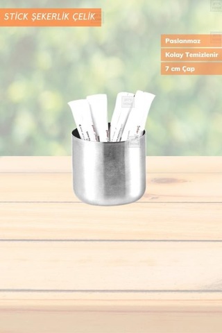 6 Lı Set Şeker Kabı Paslanmaz Stick Şekerlik Çelik İnox 7 Cm Metalik Gri