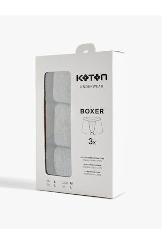 Koton Lastik Detaylı Pamuklu 3'lü Boxer Seti Antrasit Melange 6wlm90043mk Antrasit Melanj