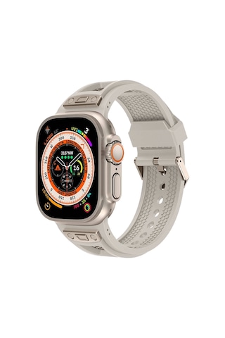 Watch 7 8 Se 45mm Redclick Krd-117 Hava Alabilen Delikli Metal Süslemeli Desenli Silikon Kordon