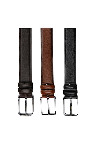 Hakiki Deri Premium 3 Cm Erkek Kemer - 3 Adet Siyah, Taba, Kahverengi Kumaş Çok Renkli
