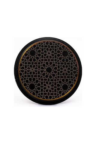 Trellis Desenli Yuvarlak Metal Tepsi - Çay Kahve Tepsisi - Sunum Tepsisi 37 Cm Ee163-v2 Desenli