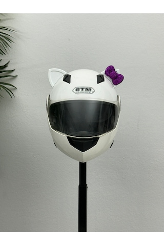 Motor & Motosiklet Mor Fiyonklu Beyaz Kedi Kulak Kask Dış Aksesuarı Diğer