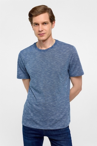 SÜVARİ Saks Mavi Regular Armürlü Bisiklet Yaka Tişört