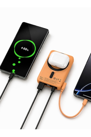 10000mah Magsafe Wireless Powerbank 22.5w Pd Hızlı Şarj Usb-c Dahili Kablo Turuncu