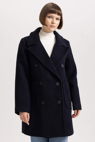 Defacto Regular Kalıp Kruvaze Yaka Düğmeli Cepli Yünlü Hafif Uzun Kaşe Kaban A9899AX23WNNV176 Lacivert