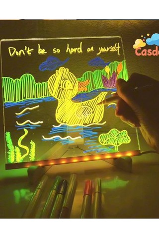 Neon Işıklı 7 Renk Işık Boyama Kalemli Led Resim Panosu Boyama Tahtası Kalemleri 20 X 20 - 9049177317222ynt Çok Renkli