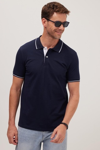 Tudors Erkek Slim Fit Dar Kesim %100 Pamuk Yumuşak Dokulu Serin Tutan Kumaş Düz Pike Lacivert Polo Yaka Tişört-42249 Lacivert