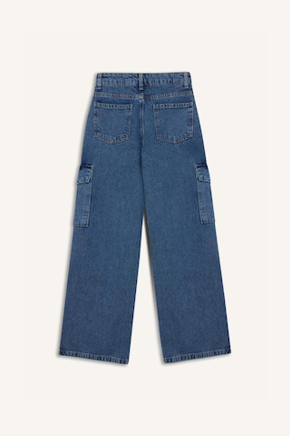 DeFacto Kız Çocuk Wide Leg Kargo Geniş Bol Paça Pamuklu Jean Pantolon D7091A825SMNM39 Mavi