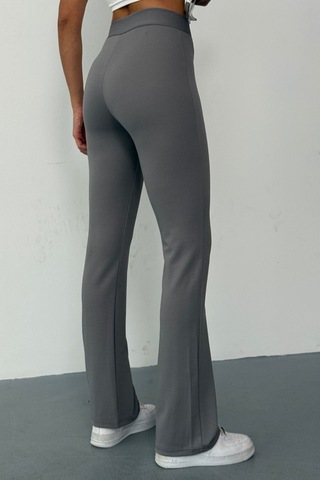 Krep Kumaş Likralı Önü Çimalı Kahverengi Kadın Palazzo Pantolon Gri