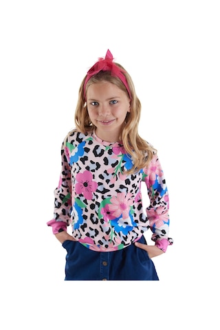 Denokids Çiçekli Leopar Kız Çocuk Sweatshirt Renkli