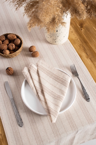 Wellstil Bohem 6'lı Kahverengi Çizgili Keten Peçete