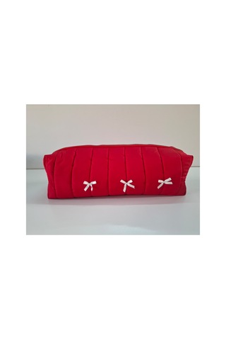 Dreamy Red Kapitone Fiyonklu Tüm Saç Şekillendiricilerine Uygun Organizer Çanta Tb043