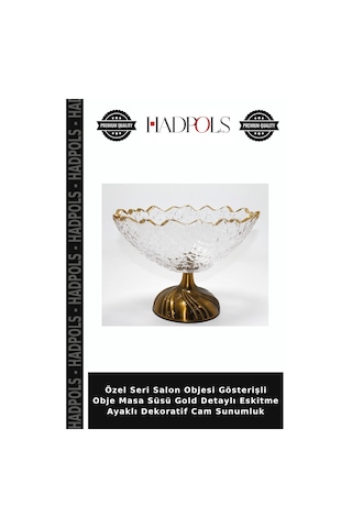 Özel Seri Salon Objesi Gösterişli Obje Masa Süsü Gold Detaylı Eskitme Ayaklı Dekoratif Cam Sunumluk