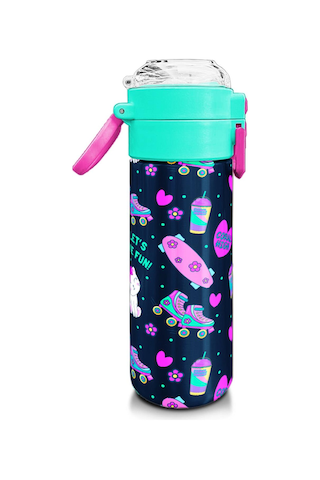 Coral High Kids Lacivert Pembe Kedili Paten Desenli Pipetli Ve Direkt İçim Çelik Termos 500 Ml 31983 Lacivert - Pembe