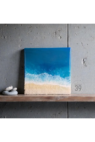 Maldivler İlhamlı Epoksi Okyanus Tablosu, El Yapımı Reçine Deniz Sanatı, Modern Duvar Dekoru, 25x25 Cm & 30x30 Cm 1 Adet