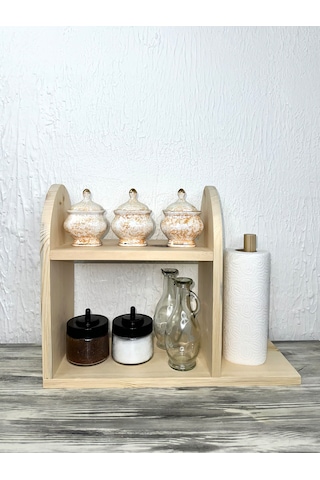 O&a Wood Doğal Ahşap Mutfak-banyo Rafı Tezgah Üstü Düzenleyici Ba