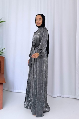 Broş Detay Elbise - Antrasit