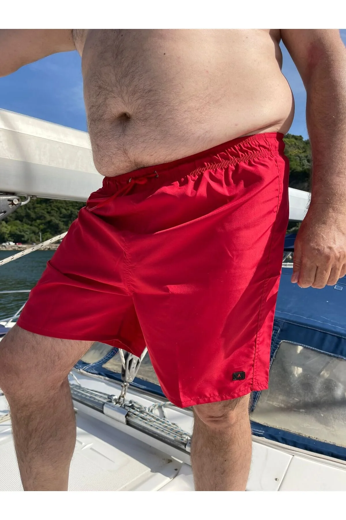 Miami Beach Erkek Büyük Beden Kırmızı Hızlı Kuruyan Kumaş Tek Arka Cepli Standart Boy Mayo Deniz Şortu Kırmızı