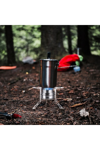 Yifomall Mini Kamp Çadır Ocağı - 100ml Alüminyum Alkol Yakıcı + Paslanmaz Çelik Katlanabilir Ayak, Taşınabilir Outdoor Hazırlık Gereci Gümüş