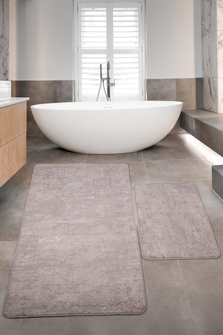 Nova Kahve Büyük Ebat 80x150 + 50x80 Cm 2'li Banyo Halısı Paspas Kahverengi