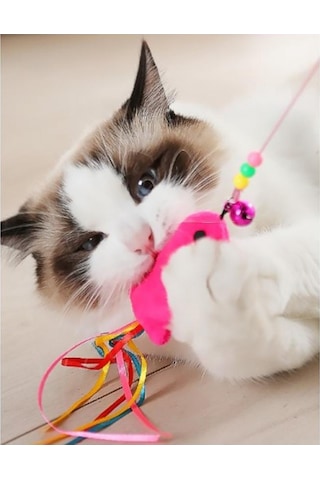 Sesli Zilli Balık Kedi Oltası Oyuncağı 90 CM