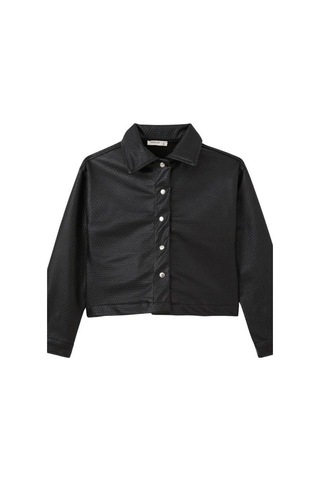 Kız Çocuk Kabartma Desenli Çıtçıtlı Deri Ceket-15247 Siyah