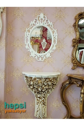 Vintage Taç Model Beyaz Renk Dekoratif Ayna Beyaz