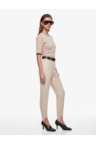 Koton Slim Fit Bisiklet Yaka Kısa Kollu Balenli Korse Detaylı Tişört Bej 7wak50027uk Ekru