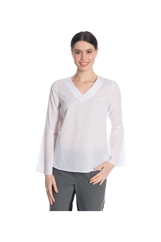 Bulalgiy Kadın Beyaz Kolları Volan Bluz - Bga527450
