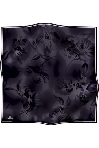 Vissona 100% Twill İpek Çiçek Desenli Füme Renkli 90x90 Dikim Şekli : El Dikişi Eşarp Çok Renkli