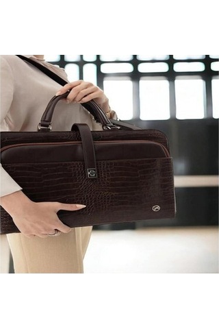 Evrak Laptop Çantası Kahverengi Rugan Siyah