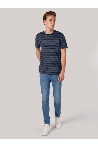 Colins Regular Fit Bisiklet Yaka Çizgili Lacivertvert Erkek Kısa Kol Tişört Cl1062738 Lacivert