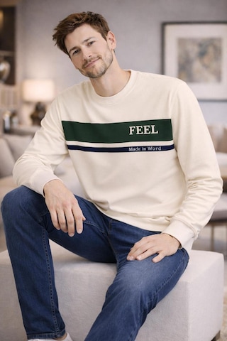 The Feel Marcel Erkek Dar Kesim Flim Fit Bisiklet Yaka Desenli Kazak Krem