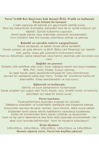 Yorni Su Geçirmez Yer/masa Örtüsü, Aktivite, Yemek Ve Oyun İçin, Doğa Dostu Ve Çevreci, Ekoteks Sertifikalı,%100 Polyester, Family, 150x100cm, Dikdörtgen