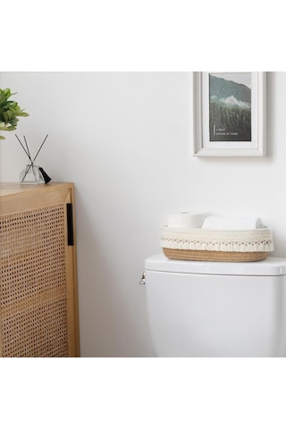 Dokuma Sepet Makrome Saklama Sepeti Tuvalet Tank Top Boho Dekor Banyo Düzenleme İçin Tuvalet Kağıdı Sepeti, Tezgah Çok Renkli