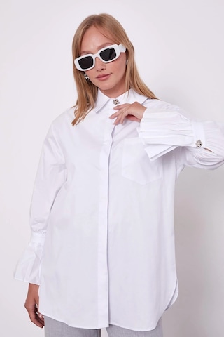 Lale Butik Levidor Kolu Pilise Detay Gömlek 230143 Beyaz