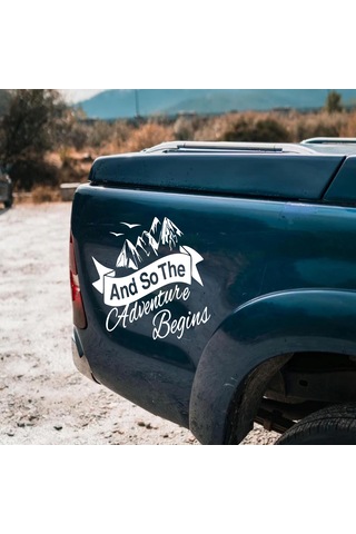 Adventure Begins Sticker - Kamp Doğa Dağ Sticker - Araba Oto Motosiklet Karavan Cam Sticker - 00084 15x10 Cm