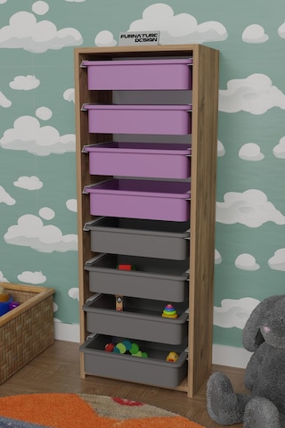 8 Sepetli Çok Amaçlı Oyuncak Dolabı - Atlantik Çam-pembe&gri