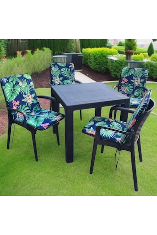 Lüks Arkalıklı Sandalye Minderi 4lü 4cm Süngerli Yeşil Yaprak Yeşil