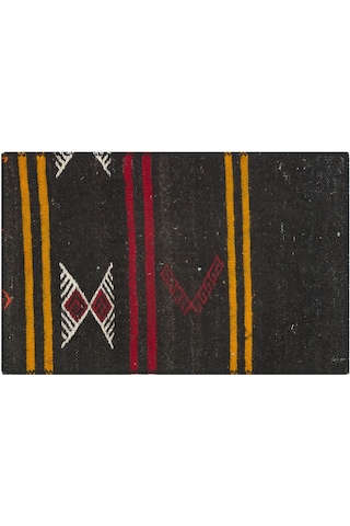 Siyah Sarı Kırımızı Çizgili El Dokuma Kilim Paspas
