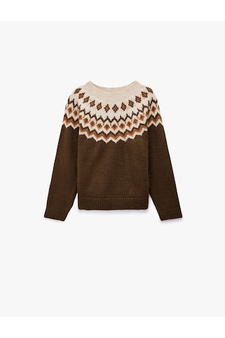 Koton Uzun Kollu Bisiklet Yaka Desenli Triko Kazak Yeşil 6wkg90093ht Yeşil