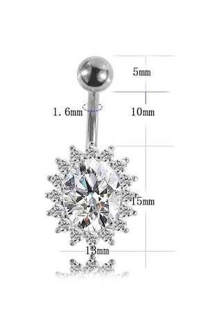 Chavin Komple Taşlı Çiçek Göbek Piercing et13 Beyaz